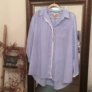 Blue And White Stripe Top With Lace Detail